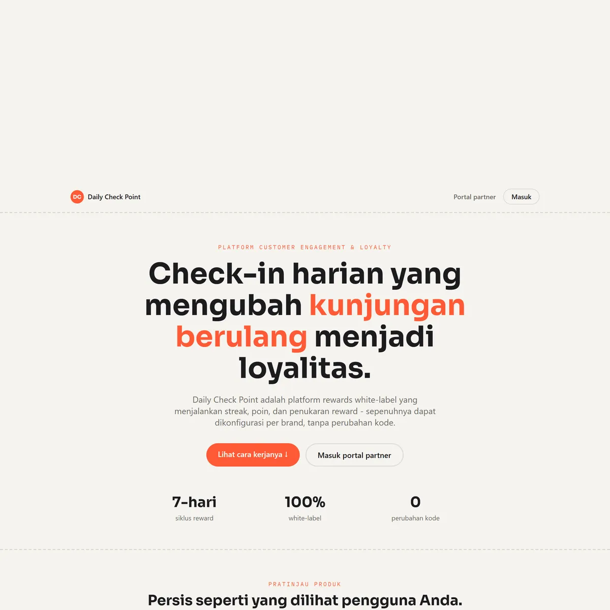 Tangkapan layar dcp.xmltronik.id, Daily Check Point, platform loyalitas check-in harian