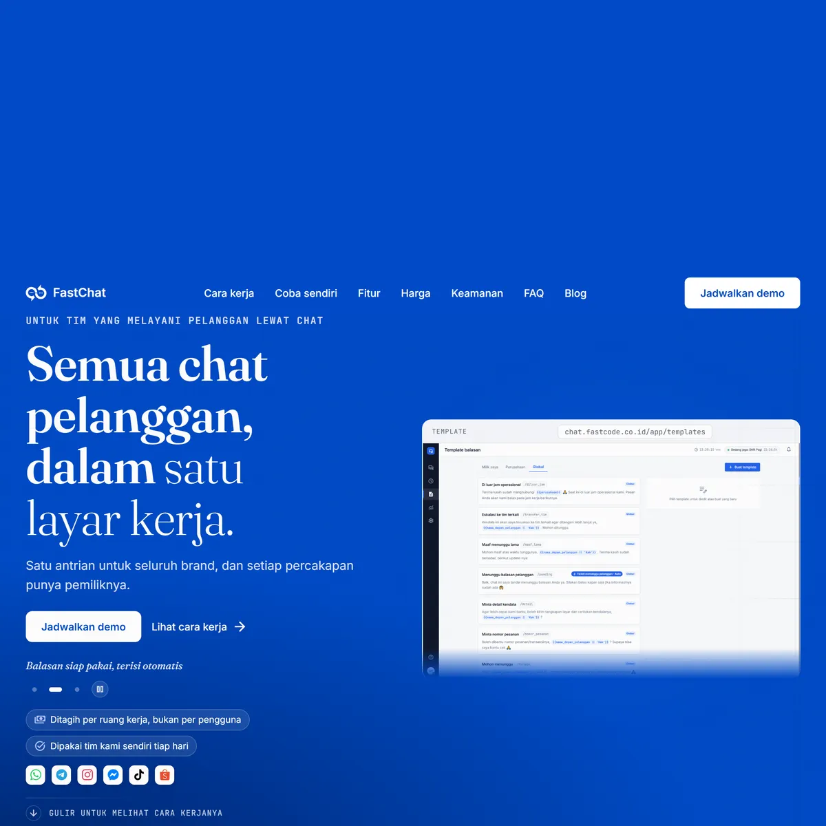 Tangkapan layar chat.fastcode.co.id, FastChat, aplikasi CS omnichannel
