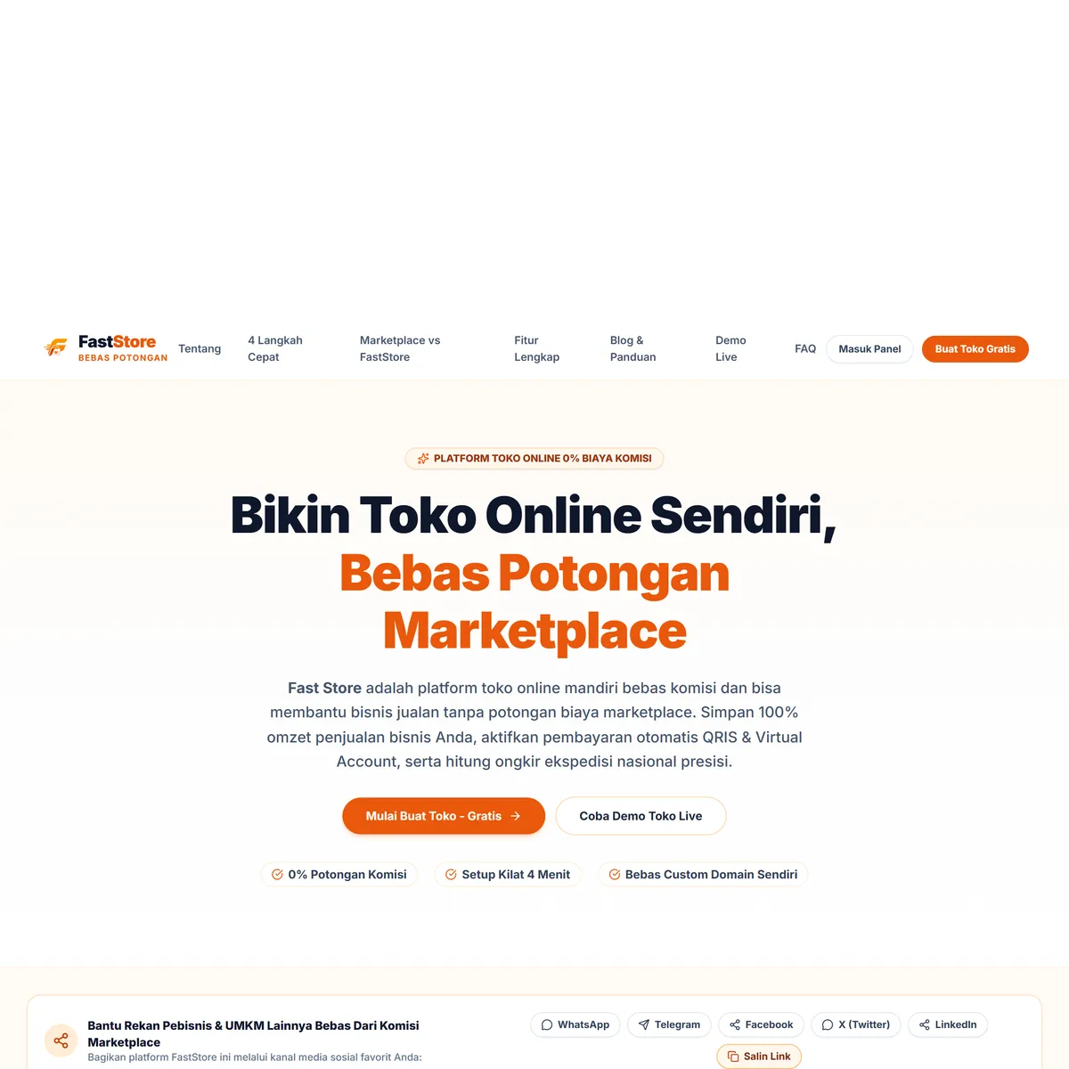 Tangkapan layar store.fastcode.co.id, FastStore, platform toko online tanpa potongan komisi