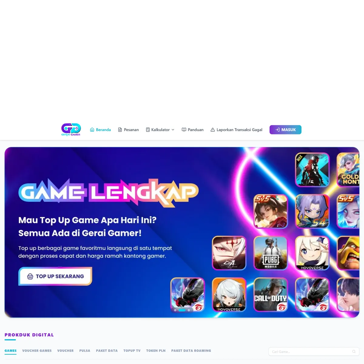 Tangkapan layar geraigamer.com, toko online top up game dan PPOB