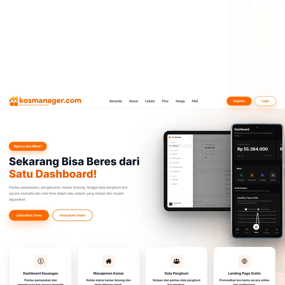 Tangkapan layar kosmanager.com, sistem manajemen kos